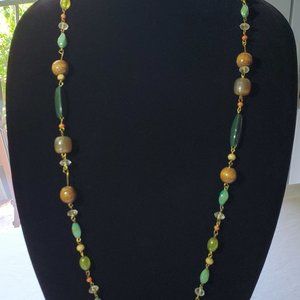 Green and Wooden Beaded 18 inch Necklace